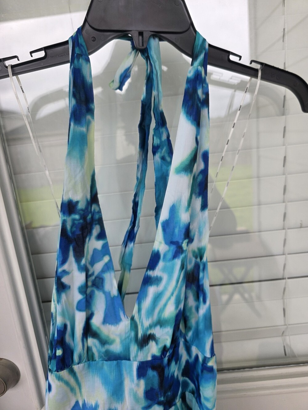 DKNY Blue Aqua Floral Halter Maxi SunDress Size 16 Sleeveless Resort Vacation - Picture 7 of 11